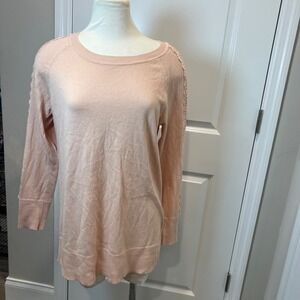 LC Lauren Conrad Womens Sweater Crochet Lace Sleeve Peach Size M